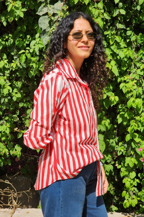 Daisy Stripe Shirt (Red & Pink)